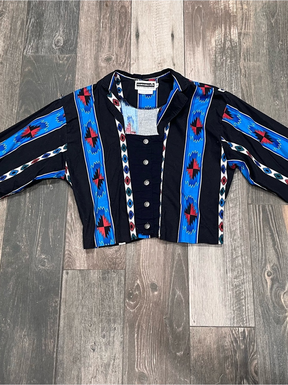 Panhandle Slim Shirt Short Cropped Western Rodeo Aztec Tribal Concho Buttons VTG - Picture 6 of 10